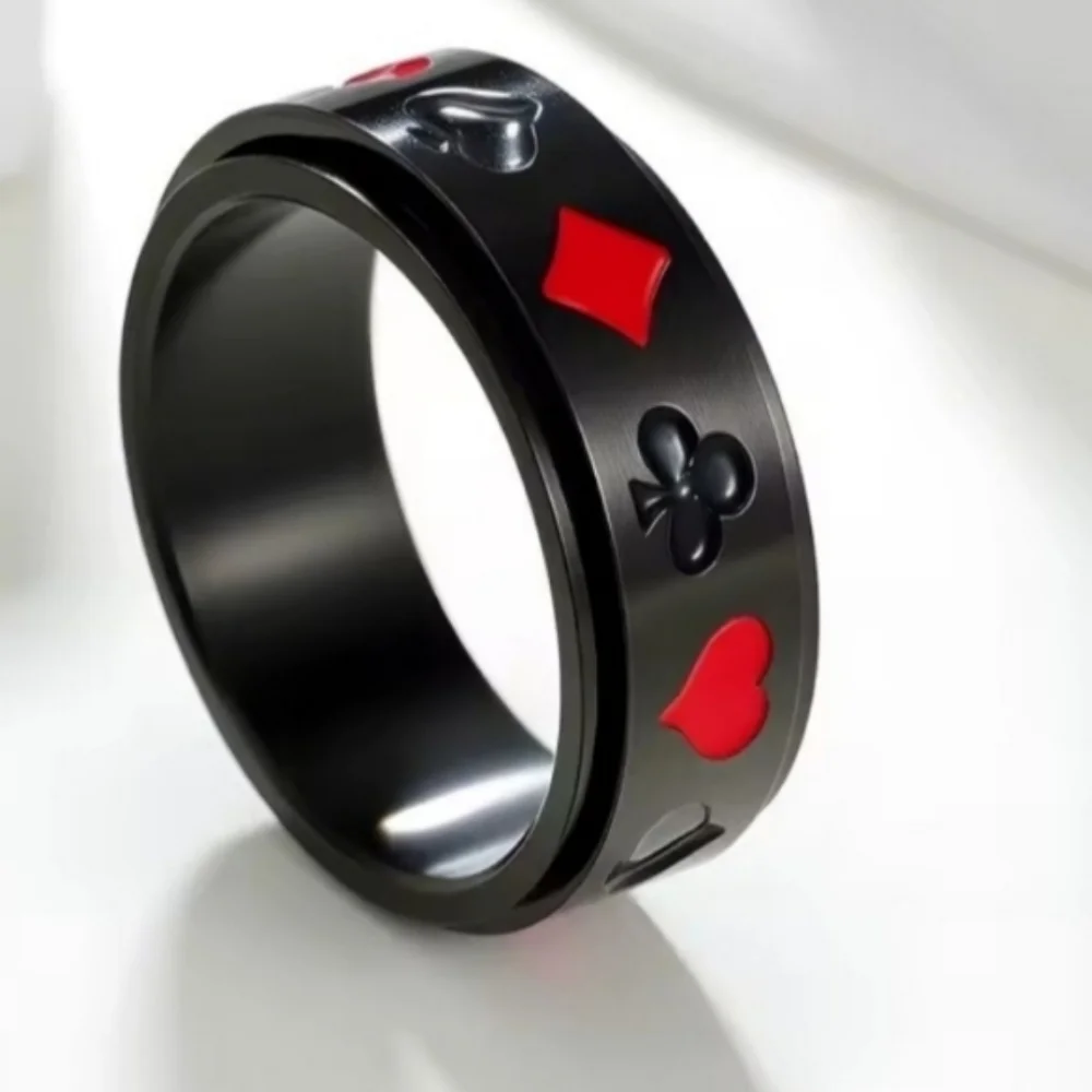 Black and Red Stainless  steel Poker Fridget Spinner Ring Sz 11